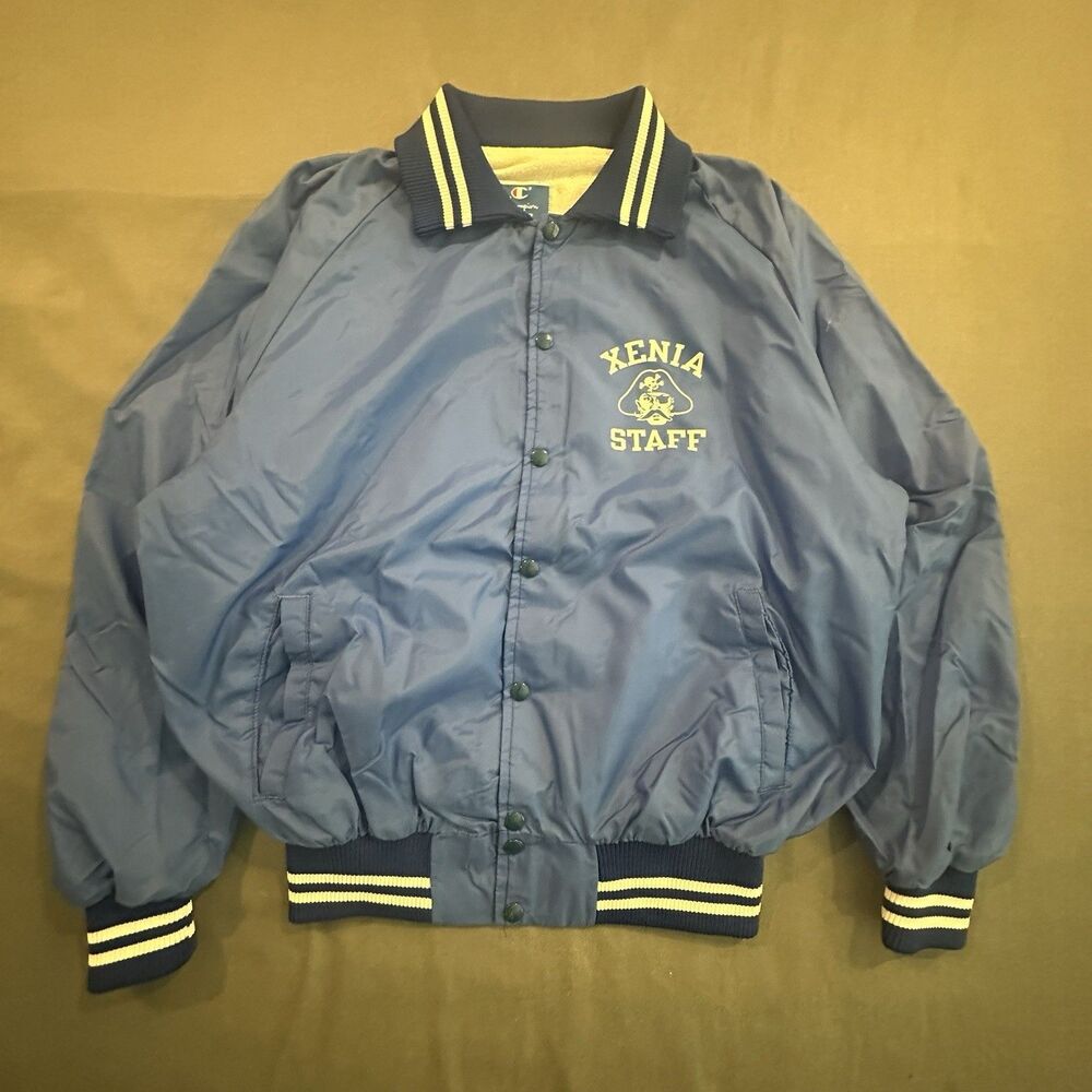 Vintage 90s Champion Varsity Jacket Snap Front Windbreaker Warm Up Sideline USA